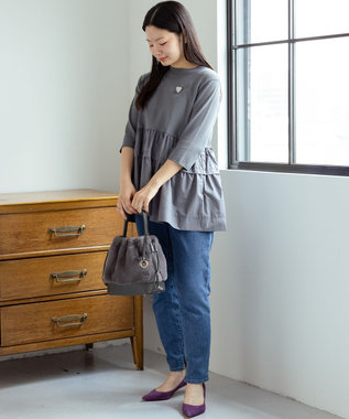 組曲 ファーバケットコンビ バッグ チャコールグレー系