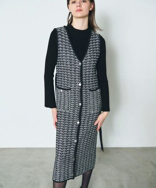 GRACE CONTINENTAL バイカラージャガードニットワンピース ブラック