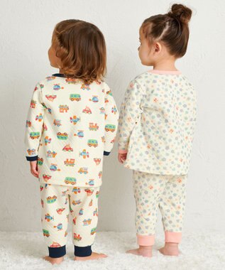 MIKI HOUSE HOT BISCUITS 【80-120cm】 あったかキルト素材 小花柄 腹巻き付き長袖パジャマ アイボリー