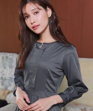 Tiaclasse 【セレモニー・新色追加】キーネックフレアワンピース グレー×チャコールグレー