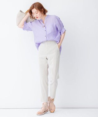 23区 【洗える】リネンレーヨンストレッチ テーパード パンツ ベージュ系