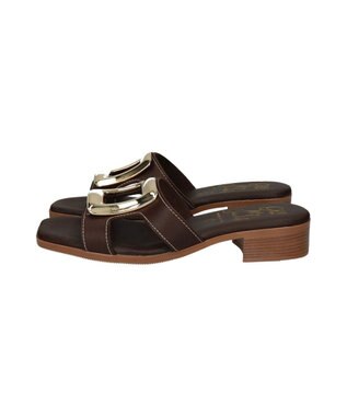 INTER-CHAUSSURES 【Oh my Sandals】メタルバックルローヒールミュールサンダル ダークブラウン