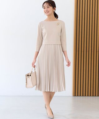 組曲 【KUMIKYOKU NAVY】ジャージーコンビプリーツ ワンピース ベージュ系