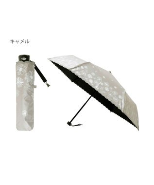 MOONBAT 【一級遮光/晴雨兼用日傘】ランバン オン ブルー (LANVIN en Blue)  折りたたみ日傘 フラワーグリッター キャメル