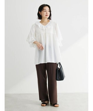 Green Parks 綿麻混イージーワイドパンツ Brown