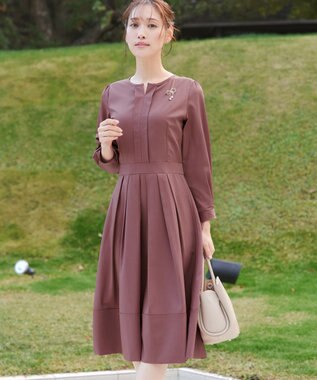 Tiaclasse 【セレモニー・新色追加】キーネックフレアワンピース ピンク