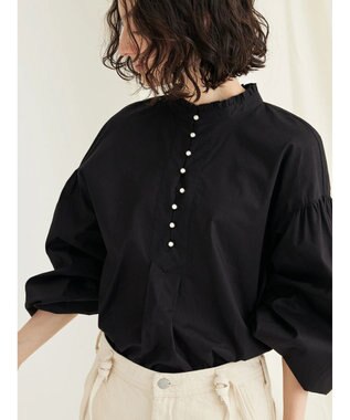 CRAFT STANDARD BOUTIQUE パールボタンピコフリルブラウス Black