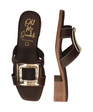 INTER-CHAUSSURES 【Oh my Sandals】メタルバックルローヒールミュールサンダル ダークブラウン