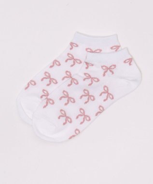 WEGO リボン総柄ショートソックス ホワイト