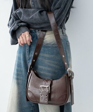 WEGO マルチWAYハーフムーンベルトバッグ ダークブラウン