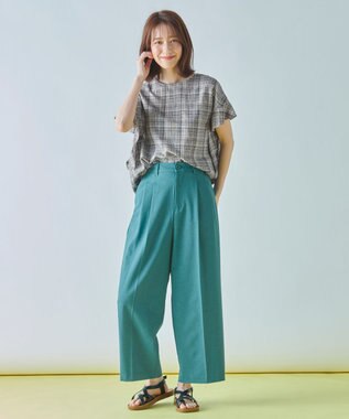 ANY L 【洗濯機可能】ライトリネンクロス　フレアスリーブ グレンチェック