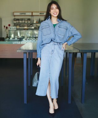 ANY L 【洗濯機可/ストレッチ】デニムシャツ ブリーチ