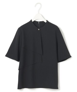 ICB 【洗える】ストレッチジョーゼット ラッフルデザインブラウス ブラック系