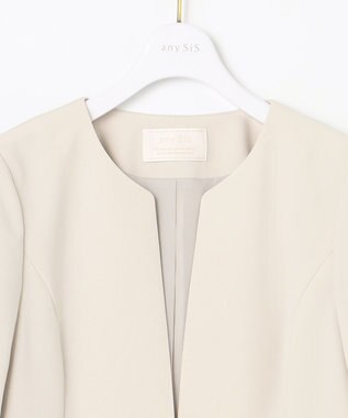 ANY SIS 【セットアップ対応】セレモニーダブルクロス ノーカラー ジャケット ベージュ