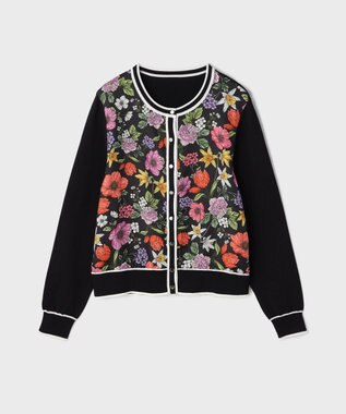 GRACE CONTINENTAL フラワープリントニットカーディガン ブラック