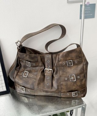 WEGO ベルトデザインBIGショルダー ブラウン