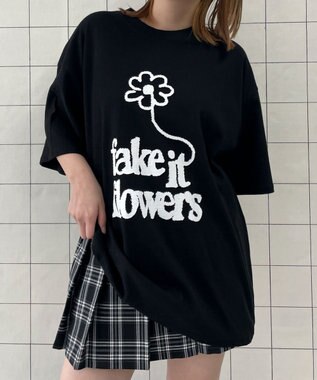WEGO fake　it　flowersビッグT ブラック