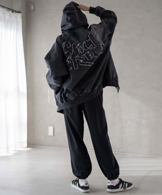 WEGO ヴィンテージウォッシュBIGフードブルゾン ブラック