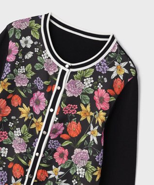 GRACE CONTINENTAL フラワープリントニットカーディガン ブラック