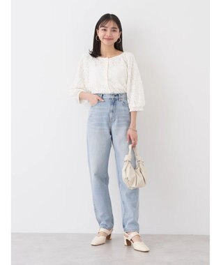 earth music&ecology ウ゛ィンテージ加工テーパードデニム Light Indigo