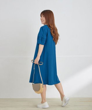 Tiaclasse 【新色追加・洗える】ギャザーランタンスリーブワンピース 新色 ターコイズ