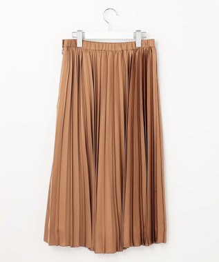 自由区 【洗える】ロイヤルサテン プリーツスカート キャメル系