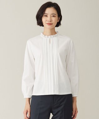 J.PRESS LADIES S 【吸水速乾】プレーティングジャージー フリル襟 カットソー ホワイト系1