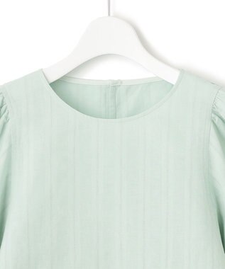 23区 L 【洗える】カラミストライプ パフスリーブ ブラウス ペールグリーン