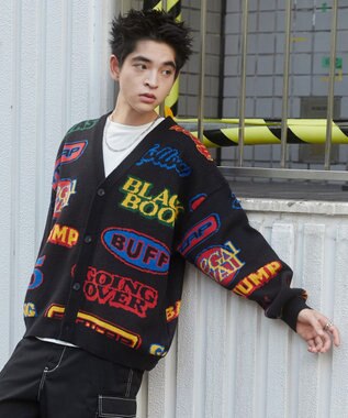 WEGO リラックスフィットパターンカーディガン ブラック