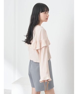 earth music&ecology フリル切替えショートブラウス Pink Beige