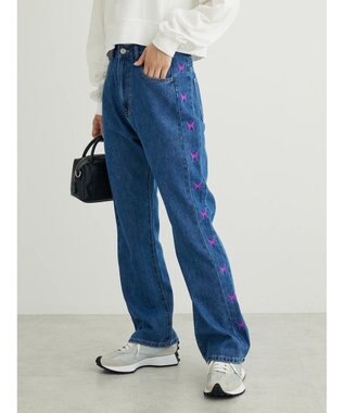 Green Parks ・Ｄｏｕｂｌｅ　Ｆｌａｇｓ　チョウチョ刺繍フレアデニム Light Indigo