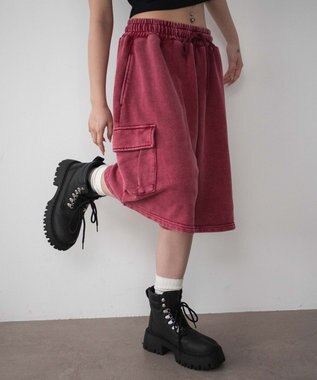 WEGO 【ウエストゴム】スウェットカーゴハーフパンツ レッド