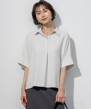 23区 S 【先行予約】ストレッチジョーゼット スキッパーネック ブラウス ベージュ系