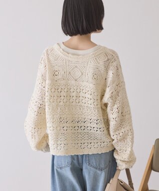 AMERICAN HOLIC 【前後2WAY】レース透かし編みニットカーディガン Ivory