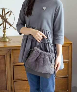 組曲 ファーバケットコンビ バッグ チャコールグレー系