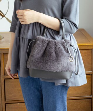 組曲 ファーバケットコンビ バッグ チャコールグレー系