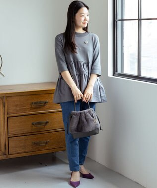 組曲 ファーバケットコンビ バッグ チャコールグレー系