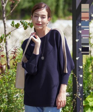 Tiaclasse 【洗える】配色ドルマンニットチュニック ネイビー×グレージュ