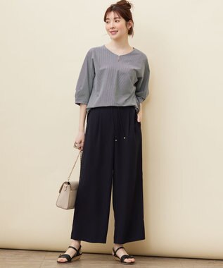 ANY SIS 【洗える】イージードロスト ワイドパンツ ネイビー