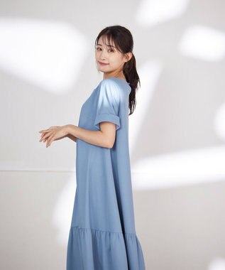 Tiaclasse 【洗える】ギャザーヘムフレアワンピース ブルー