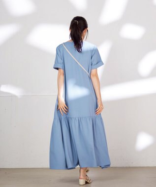 Tiaclasse 【洗える】ギャザーヘムフレアワンピース ブルー