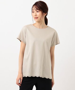 J.PRESS LADIES L 【UVケア・接触冷感】コンパクトコットンスムース 裾刺繍 カットソー ベージュ系
