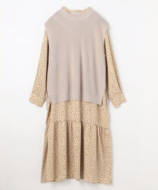 ANY 【セットアイテム】ニットベスト×ワンピース SET ベージュ×ベージュドット