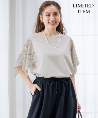 【Lサイズ限定/洗える】スカーフプリントコンビ スリーブデザイン カットソー