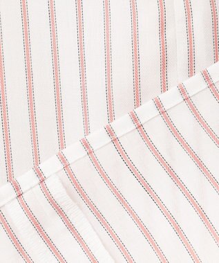 J.PRESS LADIES S 【洗える】ウォッシャブルキュプラツイル キーネック ブラウス ホワイト×ピンク系