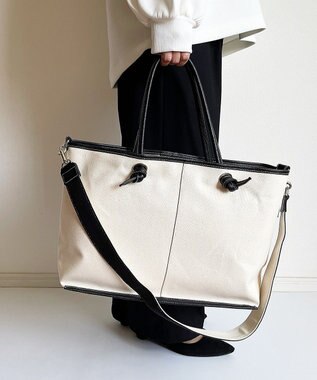 Hekhèr Le Style de Vie 【日本製 / A4サイズ対応/2WAY】コットンキャンバス×シュリンクレザー ノットトートバッグ large ブラック