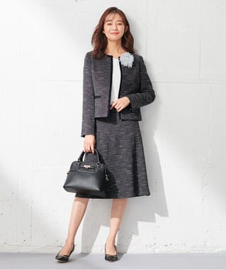 ANY SIS 【セットアップ対応】リップルボーダー ノーカラー ジャケット シャンブレーネイビー