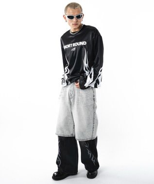 WEGO 【ユニセックス着用ITEM】ファイヤーパターンゲームロゴT（長袖） ブラック