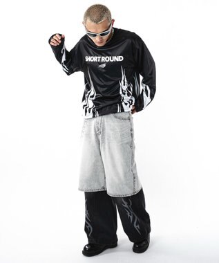 WEGO 【ユニセックス着用ITEM】ファイヤーパターンゲームロゴT（長袖） ブラック