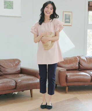 Tiaclasse L レースフレア袖チュニック ライトピンク